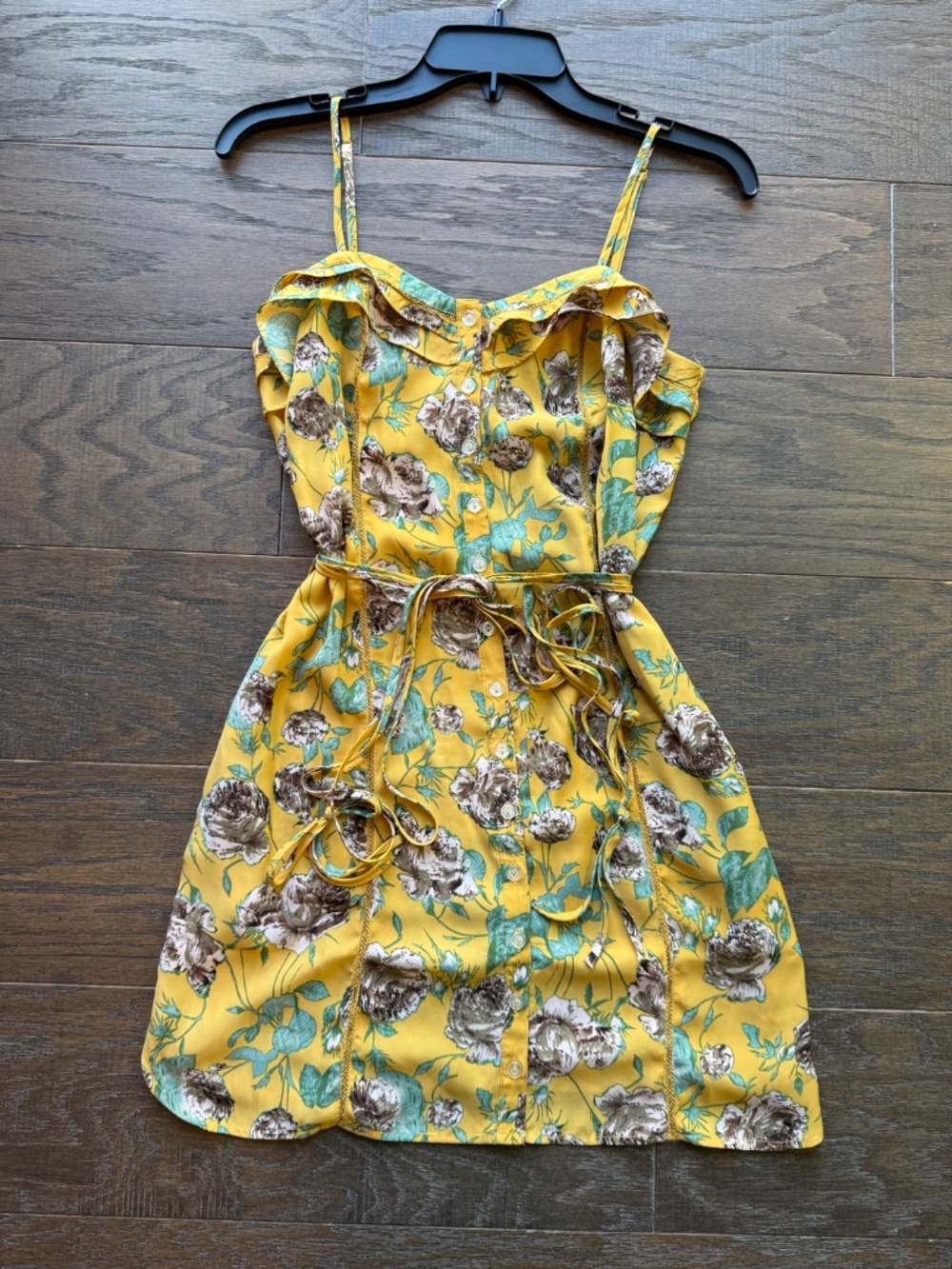 Kimchi Blue Yellow Floral Mini Dress | Adjustable Straps | Tie Waist